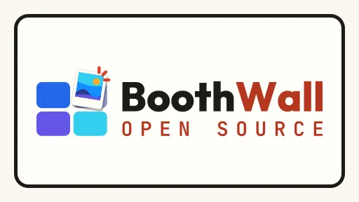 The second icon's band: a near-white card with an ink frame, the mark beside BoothWall, and OPEN SOURCE in thin, spaced capitals